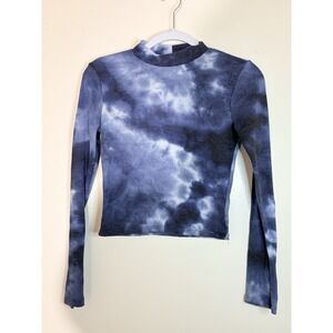 Forever 21 Women Tie Dye Long Sleeve Mock Neck Sweater Crop Top Sz L Grunge Y2K